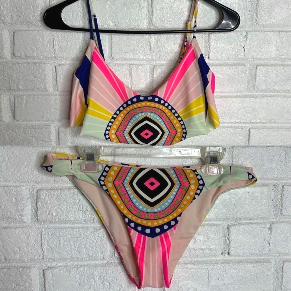 Mara Hoffman Pink Sun Rays Bikini Top and Bottom size Small‎